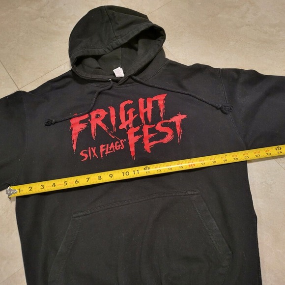 Six Flags Fright Frest Mens M Medium Insane Killer Clown Black Sweatshirt Hoodie - Picture 10 of 16